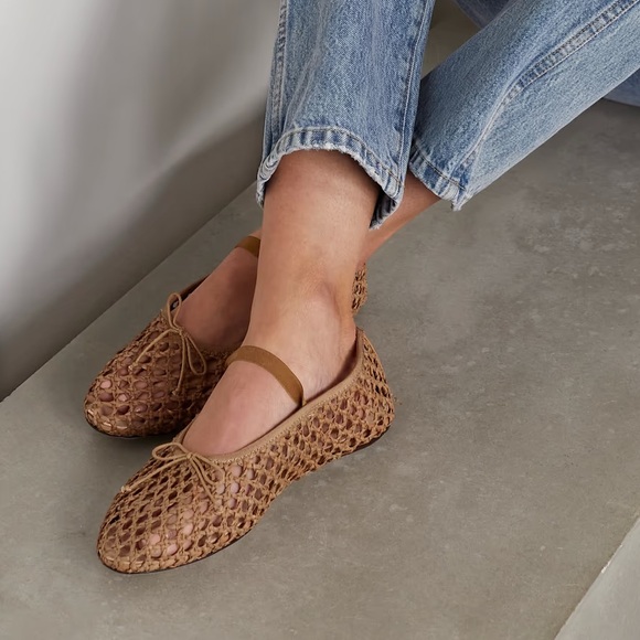 Loeffler Randall Shoes - Loeffler Randall Leonie grosgrain-trimmed raffia Mary Jane ballet flats Size 9